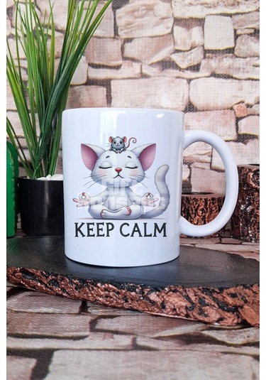 "keep Calm Yoga" Sakin Kal Yoga Yap Hediyelik Baskılı Çay Kahve Sunum Kupa Bardak Beyaz