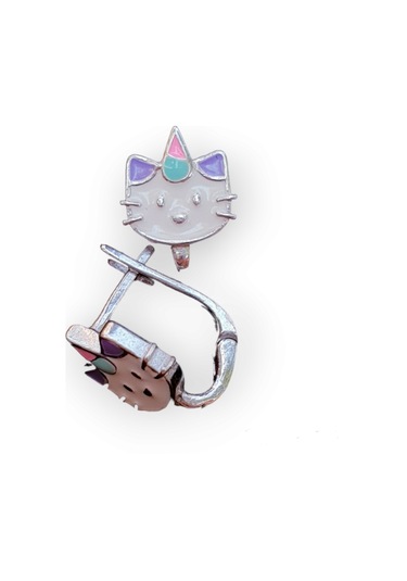 925 Ayar Gümüş Mineli Kedili Çocuk Küpesi Gümüş Renk