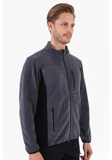 Çift Renkli Polar Ceket Gri - Siyah