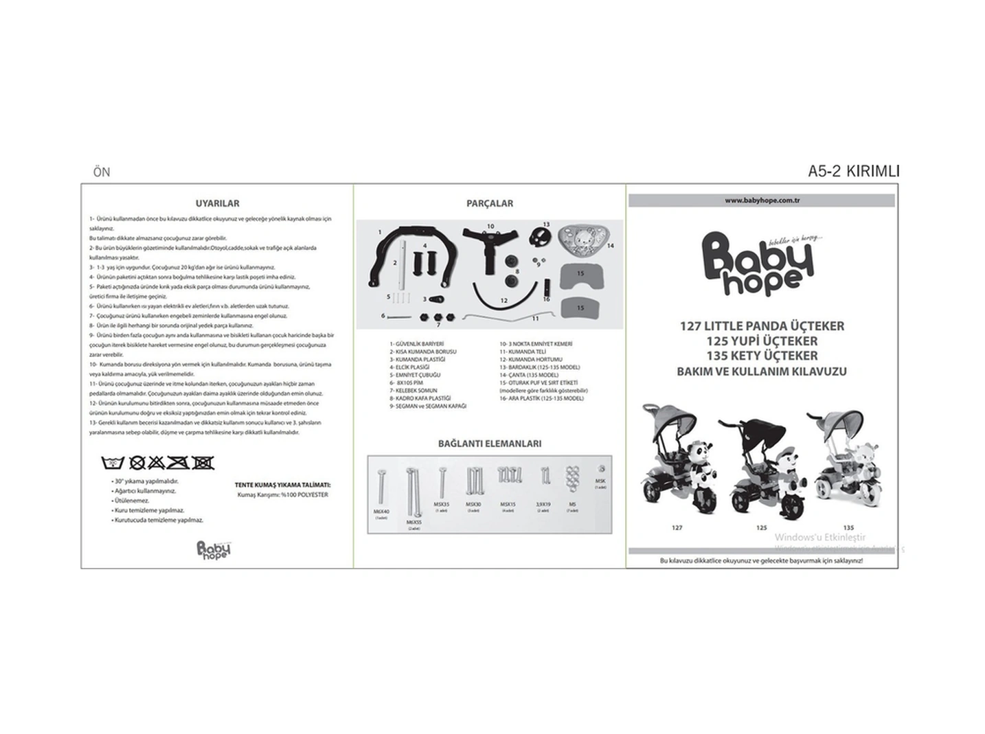 Toys 127 Panda Üç Tekerlekli Tenteli Ebeveyn Kontrollü Bisiklet Çocuk Bisikleti