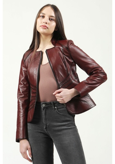 Dericlub Yb-2157 Gerçek Deri Kadın Mont Bordo