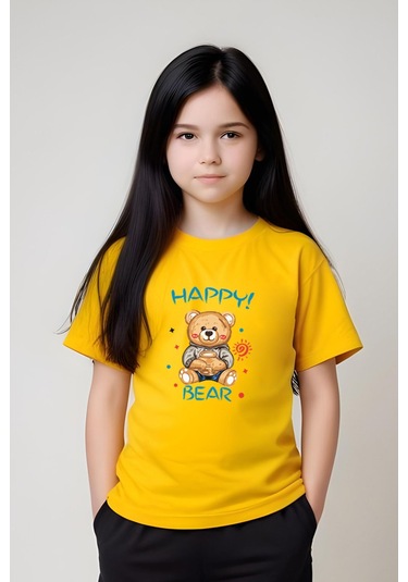 Fyk Kids Kız Çocuk Baskılı Happy Bear Bel Detayı Lastikli Alt-üst Pijama Takımı Sarı