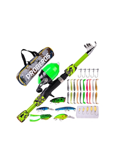 Proberos Kfsan12 1.5m Olta Kamuflaj Olta Kamışı Mini Yemli Kombo Set - Yeşil