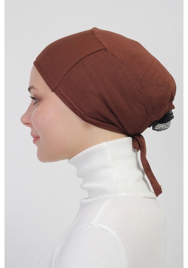 Pratik Dikişsiz Bağlamalı Kaymayan Tesettür Bone Çikolata