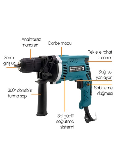 Prohummer PH250 Profesyonel Elektrikli Darbeli Matkap Mavi