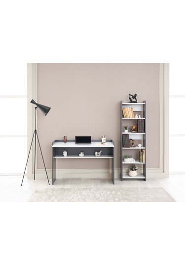Arpelia Ahşap Çalışma Masası Ve Kitaplık 1 Beyaz