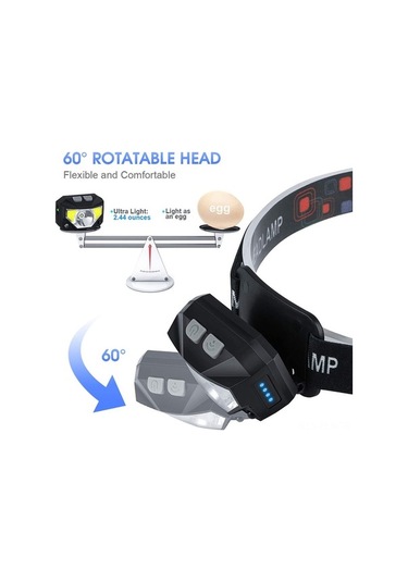 Ulzyvf Şarj Edilebilir Baş Lambası, Beyaz Kırmızı Işık, 1100 Lumen, 2 Paket Hareket Sensörlü Su Geçirmez Baş Işıkları Siyah