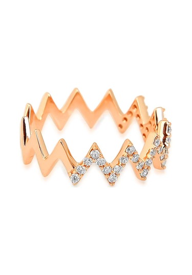 Kuyumcudukkani Yarım Sıra Taşlı Zigzag Trend Yüzük-10341-r-w Rose