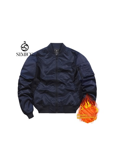 Pamuklu Dolgulu Erkek Bomber Ceket Mavi