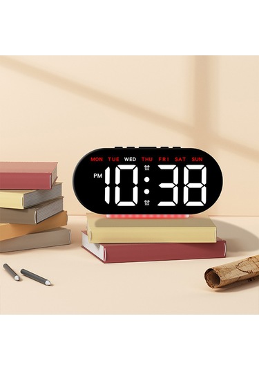 Gh8035 Çok İşlevli Led Dijital Çalar Saat Büyük Ekranlı Ortam Işığına Sahip Başucu Saati - Beyaz Gövde / Mavi Işık Beyaz Kabuk / Mavi Işık