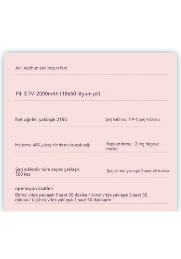 Relaxed Asılı Boyunlu Küçük Fan, Şarj Edilebilir, Sessiz, Taşınabilir, Uzun Pil Ömrüne Sahip Kanatsız Fan-sarı