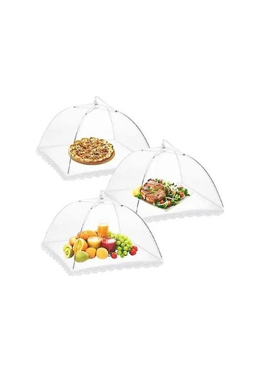 3 Adet Fileli Açılır Yemek Şemsiyesi - Yemekleriniz İçin Şık Koruma Beyaz 1 Adet Diğer