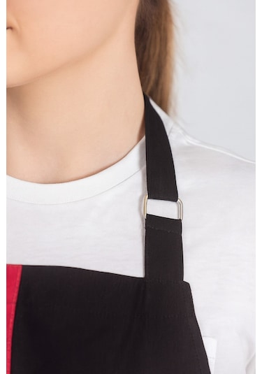 Kadın Boyundan Asmalı Çizgili Barista Şef Mutfak Önlüğü 60x85 Cm Siyah