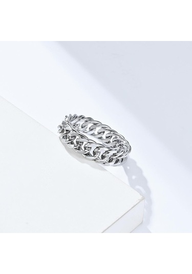 Siyah Moda Titanyum Çelik Yüzükler Zincir Çift Dokuma Küba Basit Erkek Yüzük Gümüş Kadın Yüzük Takı Yeni 2023 Çiftin Yüzük 9 Siyah