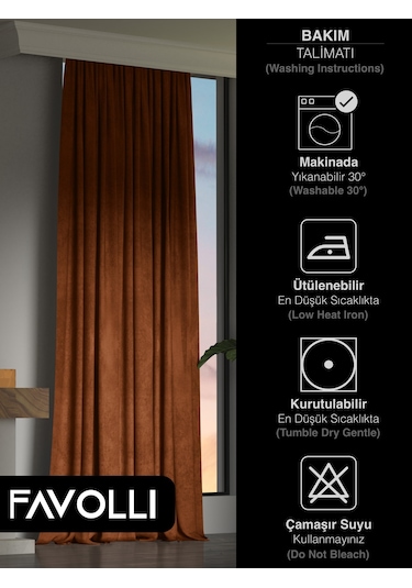 Br Favolli Kadife Dokulu Kiremit Rengi Ada Fon Perde Ekstrafor Büzgülü Dream Series Kiremit