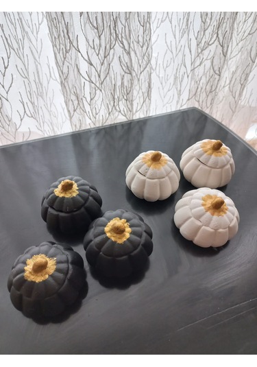 Mini Balkabağı 6'lı Lokumluk, Kahve Yanı Sunumluk Siyah Beyaz Dekoratif Obje 06