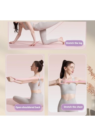 Geeroyoo 3 Adet Pilates Grup 8 Şekilli Germe Kayışları - Yoga Ve Fitness İçin Esneklastik, Pembe-mavi-mor, 47 Cm Çok Renkli