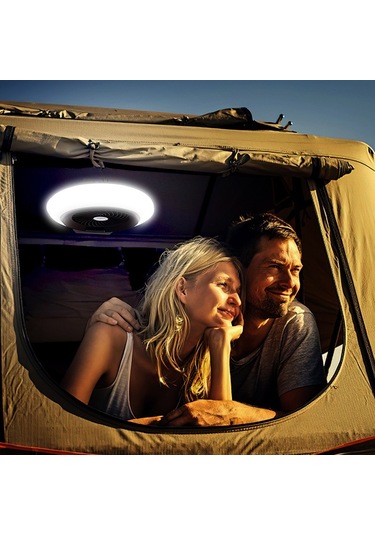 Honmex Siyah Tahtaçıklı Led Işıklı Kamp Fanı - 3600mah Li-pil İle Taşınabilir, Hız Ve Parlaklık Ayarlanabilir