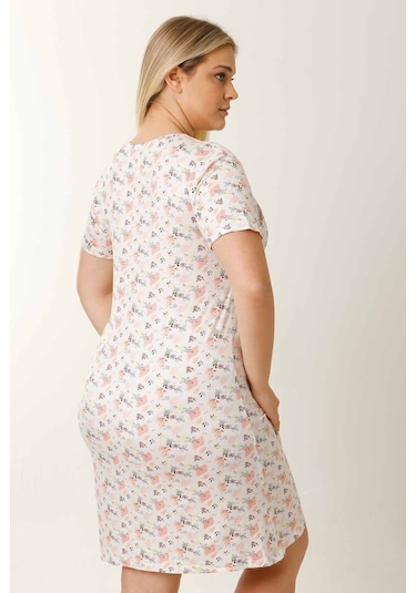 Parlingerie Hamile Emzirme Geceliği Kısa Kollu Çiçekli Ekru