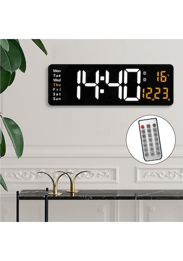 Suntek 15" USB İki Renkli Ekran ve Uzaktan Kumandalı Dijital Duvar Saati Turuncu