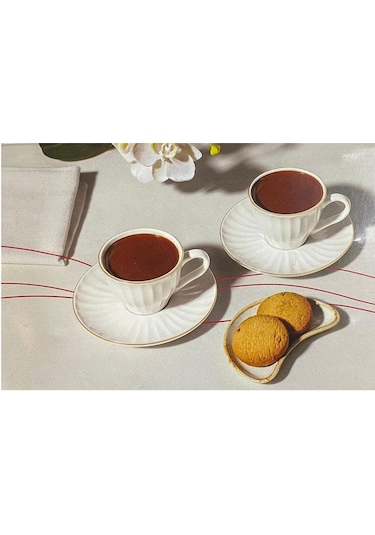 Nehir Kristal Altın Yaldızlı 12 Parça 6 Kişilik Kahve Fincan Takımı