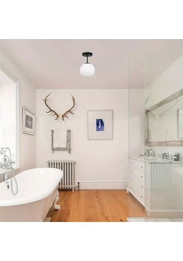 Dashanshop Siyah Modern Yarı Gömme Tavan Lambası Opal Küre Avize E26 Aydınlatma Siyah