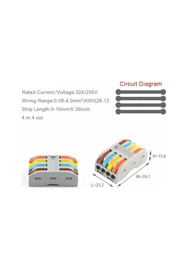 Hızlı Kablo Ekleme Birleştirme Aparatı 4 Dörtlü Klemens - 5 Adet