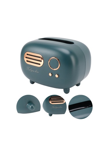 Geeroyoo Klasik Radyo Desenli Plastik Mendil Kutusu - Banyo, Oturma Odası, Yatak Odası Dekoratif Çok Amaçlı Organizer - Kırmızı