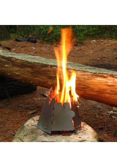 Teltree 304 Paslanmaz Çelik Kamp Ateşi - Hafif, Katlanabilir, Hava Delikleri İle Verimli Yakma + 40ml Alkol Tepsisi Gümüş