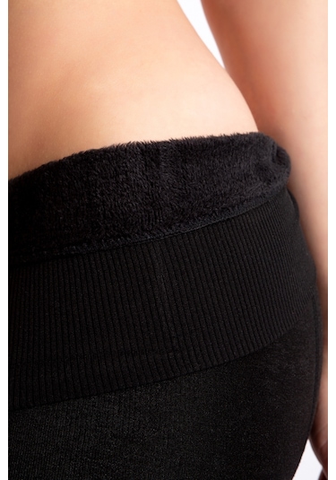 Kadın Termal Tayt İçi Peluşlu Tayt Tampap Siyah