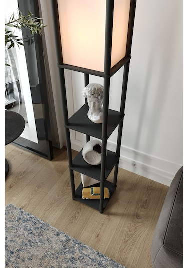 Ravilo Sakura Raflı Lambader Siyah, 1. Sınıf Mdf Ve Pvc Başlık Siyah