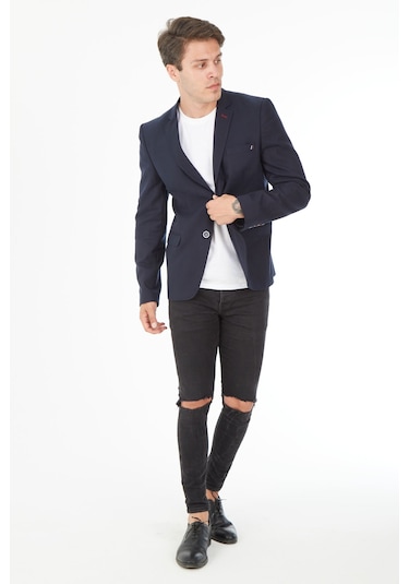 Sposo 5100 Dar Kalıp İki Düğme Lacivert Erkek Blazer Ceket Lacivert