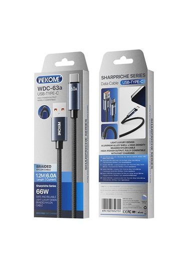 Wk Wdc-63a 66w Usb Tip-c Hızlı Şarj Veri Kablosu, Uzunluğu: 1.2m Siyah