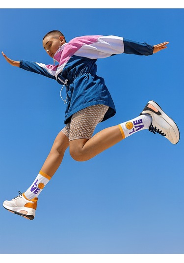 Basketball Love Desenli Unisex Spor Çorap Beyaz - Mor -turuncu