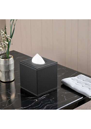 Kare Mendil Kutusu, Deri Kozmetik Mendil Kutusu, Araba, Ofis, Banyo, Yatak Odası İçin Mendil Kutusu Siyah