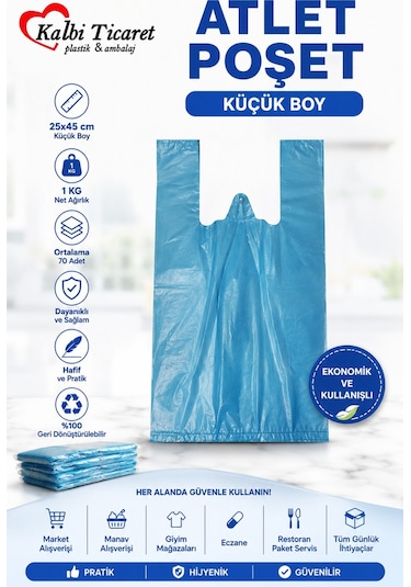 Kalın Mavi Poşet Küçük Boy 1 Kg Hışır Atlet Poşet
