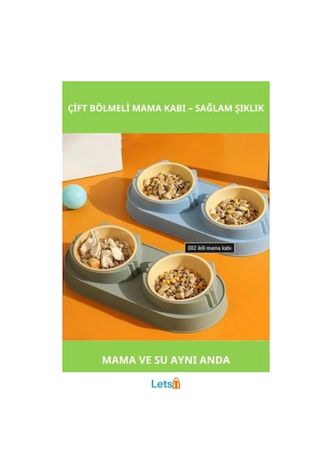 Çift Bölmeli Kaymaz Mama Ve Su Kabı Mavi Yeşil 34x16 Cm
