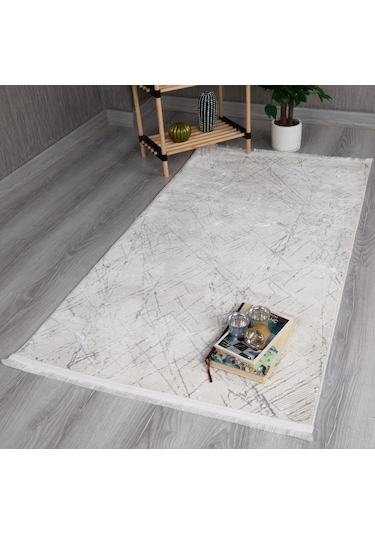 My Evilla Modern Dekoratif Star Seri Krem Gri Dokuma Halı Star4106c