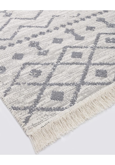 Bohem Serisi Çift Taraflı Dokuma Pamuklu Kilim Gri - Beyaz