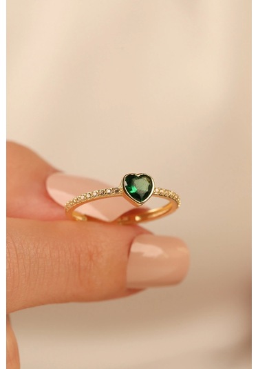 Çgkmücevherat Yeşil Kalp Taşlı Altın Yüzük Klpyzky001 Gold