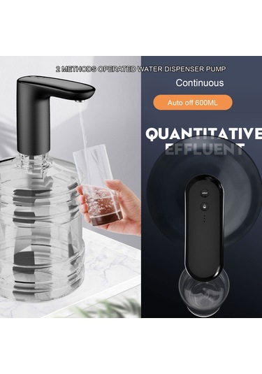 Xindoker Usb Şarjlı Taşınabilir Su Pompası - 5 Galon Otomatik Su Dispanseri Siyah