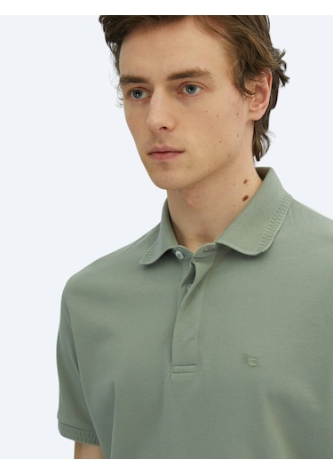 Haki Düz Polo Yaka %100 Pamuk T-shirt Haki