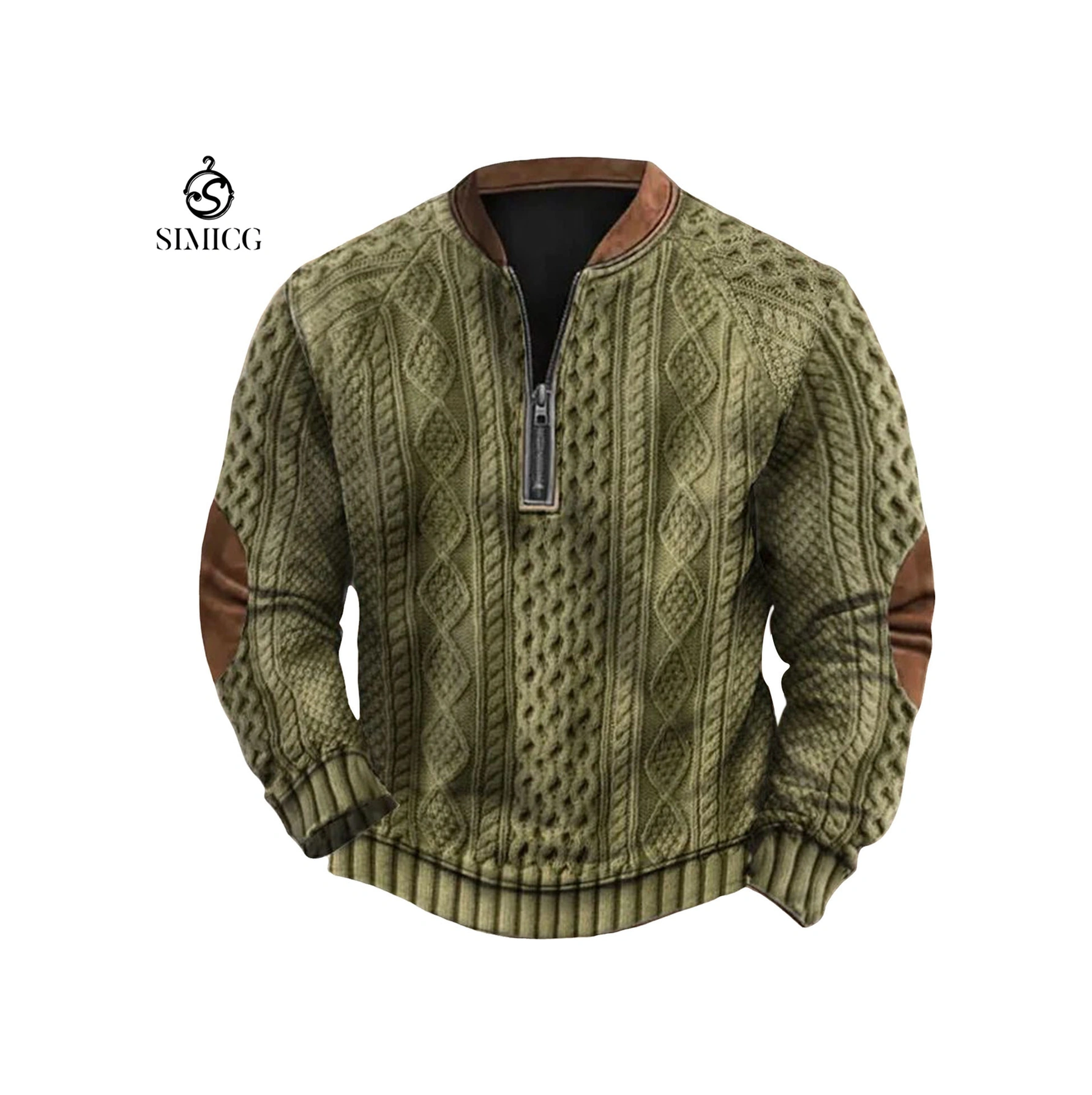 Baskılı Erkek Fermuarlı Sweatshirt Yeşil