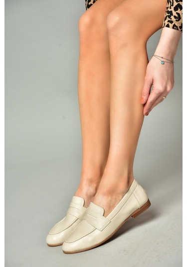 Fox Shoes S944007803 Bej Hakiki Deri Kadın Babet Bej