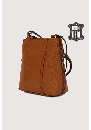 Hakiki Deri Kadın Deri Omuz Çantası Taba Smr562 Taba