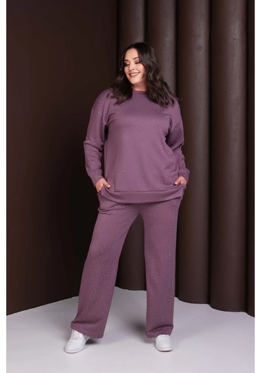Önü Taş Baskılı Alt-üst Takım Mor
