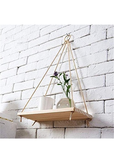 Beyaz Ahşap Salıncak Asılı Halat Duvara Monte Yüzer Raflar