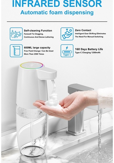 Anjiexun Magic Color Nefes Alan Işık Kızılötesi Sensörlü Sabunluk Beyaz