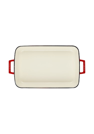 Lava Döküm Dikdörtgen Rosto Ve Fırın Tepsisi Ölçü 26x40cm. Döküm Demir Yekpare Çift Kulplu Edition Serisi - Kırmızı Kırmızı