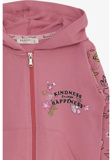 Kız Çocuk Hırka Çiçek Baskılı Gülkurusu (1-4 Yaş) Gülkurusu